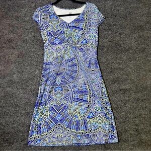 Title Nine Small Blue Geometric Golf Active Pocket Stretch Cap Sleeve Mini Dress